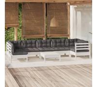 vidaXL Salon de jardin avec coussins - Blanc - Bois de pin