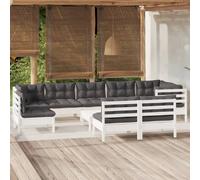 vidaXL Salon de jardin avec coussins Bois de pin Blanc