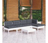 vidaXL Salon de jardin avec coussins Bois de pin Blanc