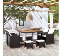 vidaXL Salon de jardin encastrable 9 pcs Rotin et bois d'acacia Noir