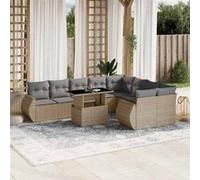 vidaXL Ensemble salon de jardin 10 pièces avec coussins – Résine tressée Poly Rattan – Beige