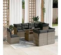 vidaXL Ensemble de salon de jardin 9 pièces avec coussins Gris Poly rotin