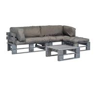 vidaXL Ensemble de salon d'extérieur 4 pièces palettes avec coussins en bois gris