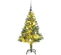 vidaXL Sapin de Noël Artificiel 150 LED Boules Neige Floquée, Arbre de Noël avec Support, Décoration de Fête avec Lumières Vacance, 150 cm G