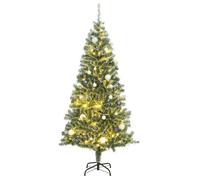 vidaXL Sapin de Noël Artificiel 300 LED&Boules&Neige Floquée, Arbre de Noël avec Lumières, Décoration de Fête Vacance Intérieur Extérieur, 210 cm Vert G