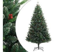 vidaXL Sapin de Noël Artificiel à Charnières avec Baies Rouges, Arbre de Noël avec Support, Décoration de Fête Intérieur Extérieur, Moderne, 210 cm Vert G