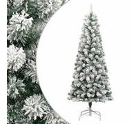 vidaXL Sapin de Noël Artificiel à Charnières avec Neige Floquée, Arbre de Noël avec Support, Décoration de Vacances Fête Intérieur Extérieur, 210 cm Vert G