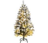 vidaXL Sapin de Noël Artificiel Articulé 150 LED et Boules, Arbre de Noël avec Lumières, Décoration de Fête Vacance Intérieur Extérieur, 120 cm Vert et blanc G