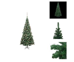 vidaXL Sapin de Noël artificiel avec éclairage Boules L 240 cm Vert - Sapins de Noël