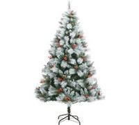 vidaXL Sapin de Noël Artificiel avec Pommes de Pin et Baies, Arbre de Noël avec Aiguilles de Pin, Décoration de Fête Vacance Intérieur Extérieur, 240 cm Blanc G