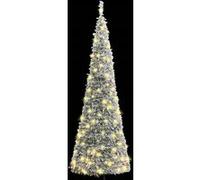 vidaXL Sapin de Noël Artificiel Escamotable avec Neige Floquée 50 LED, Arbre de Noël avec Lumières, Décoration de Fête Vacance Intérieur Extérieur, 120 cm