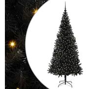 vidaXL Sapin de Noël avec 300 LED avec Support Noir 210 cm PVC, Sapin de Noël Moderne, Ornement Festif Artificiel, déco intérieure, lumières LED Chaleureuses, Affichage Minimaliste