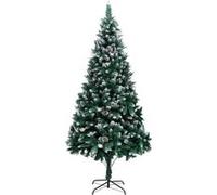 vidaXL Sapin de Noël avec pommes de pin 210 cm - Vert et blanc