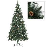 Sapin de Noël avec Pommes de Pin et Paillettes Blanches Arbre de Noël Artificiel Décoration de Noël Salon Salle de Séjour Maison 210 cm