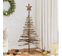 vidaXL Sapin de Noël avec Support Marron 120 cm Bois de Teck Solide, Salon, Décor de Noël Rustique, Arbre en Teck Solide, Décor intérieur Festif, Installation Facile pour Les fêtes