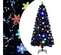 vidaXL Sapin de Noël et Flocons de Neige LED Arbre Artificiel Ornement de Fête Décoration de Vacances Intérieur Noir 150 cm Fibre Optique Noir G