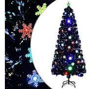 vidaXL Sapin de Noël et Flocons de Neige LED Arbre Artificiel Ornement de Fête Décoration de Vacances Intérieur Noir 180 cm Fibre Optique Noir G