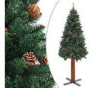 vidaXL Sapin de Noël mince 180 cm Vert PVC avec bois véritable et cônes