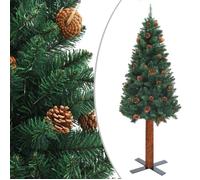 vidaXL Sapin de Noël mince avec bois véritable et cônes vert 210cm PVC