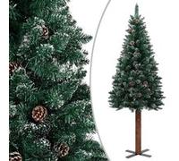 vidaXL Sapin de Noël mince bois véritable et neige blanche vert 180 cm Blanc G