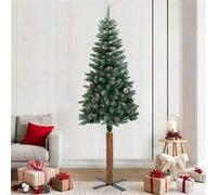 vidaXL Sapin de Noël mince bois véritable et neige blanche Vert 210cm Blanc G