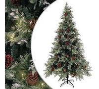 vidaXL Sapin de Noël Pré-éclairé Pommes de Pin, Arbre de Noël avec LED, Décoration de Vacances, Ornement de Fête Intérieur Extérieur, Vert Blanc 195cm PVC PE Vert G