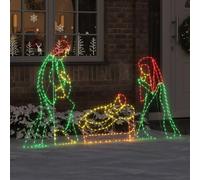 vidaXL Scène de Nativité Illuminée Multicolore 112 x 71,5 cm PVC, Salon, déco Moderne, Affichage LED saisonnier, Ornement de Noël, déco Festive intérieure/extérieure