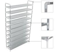 vidaXL Schoenenrek met 10 schappen metaal en nonwoven stof zilverkleur245631 Argent G