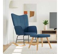 vidaXL Chaise à Bascule avec Tabouret Siège de Relaxation Fauteuil de Salon Salle de Séjour Siège de Salon Maison Intérieur Bleu Tissu