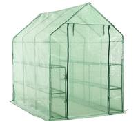 vidaXL Serre de plain-pied 12 étagères Acier 143x214x196 cm Vert G