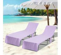 vidaXL Serviette de transat 2 pcs violet 210 x 75 cm - polyester/polyamide, poches latérales