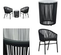 vidaXL Set Bistro 3 pcs. avec coussins PE Rattan Noir - Set Bistro - Set de meubles de jardin - Set de meubles de jardin