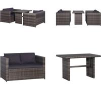 vidaXL Set Bistro 3 pcs. avec coussins Poly Rotin Gris - Ensemble de salon - Ensemble de jardin - Garniture de jardin à manger