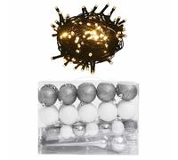 vidaXL Set boules de Noël avec LED 61 pcs - Blanc et gris