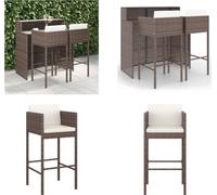 vidaXL Set de bar de jardin 3 pièces avec coussins Poly rotin brun - Set de bar de jardin - Ensemble de bar de jardin - Ensemble de salle à manger de jardin