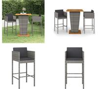 vidaXL Set de bar de jardin 3 pièces avec coussins Poly Rotin Gris - Set de bar de jardin - Ensemble de bar de jardin - Ensemble de salle à manger de jardin
