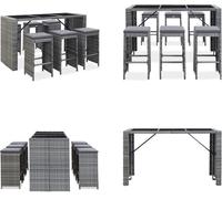 vidaXL Set de Bar de Jardin 7 pièces avec coussins Poly Rotin Gris - Set de Bar de Jardin - Meubles de Jardin - Table De Bar Et Chaises