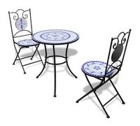 vidaXL Ensemble bistro 3 pièces – Table 60 cm et 2 chaises – Carreaux en céramique bleu et blanc