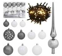 vidaXL Set de boules de Noël avec pic et 150 LED 61 pcs Blanc et gris 330099 Blanc G