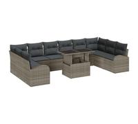 Vidaxl Set De Canapé De Jardin De 11 Pièces Avec Coussins Gris Poly Rotin