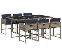 vidaXL Set de jardin à manger 7 pièces avec coussins, gris, polyrattan