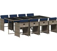 vidaXL Set de jardin à manger 9 pièces avec coussins, gris, polyrattan