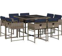 vidaXL Set de jardin à manger 9 pièces avec coussins, gris, polyrattan