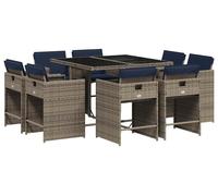 vidaXL Set de jardin à manger 9 pièces avec coussins, gris, polyrattan