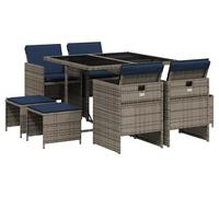 vidaXL Set de jardin à manger 9 pièces avec coussins, gris, polyrattan
