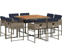 vidaXL Set de jardin à manger 9 pièces avec coussins, gris, polyrattan