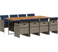 vidaXL Set de jardin à manger 9 pièces avec coussins, gris, polyrattan