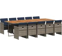 vidaXL Set de jardin à manger de 11 pièces avec coussins, gris, polyrattan