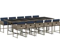 vidaXL Set de jardin à manger de 11 pièces avec coussins, gris, polyrattan