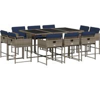 vidaXL Set de jardin à manger de 11 pièces avec coussins, gris, polyrattan